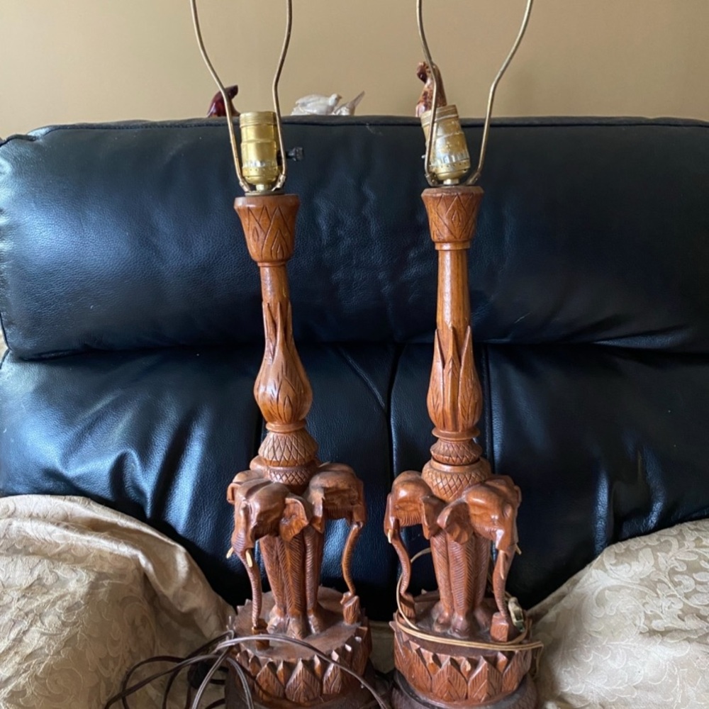 Handcrafted Wooden Elephant Table Lamps
